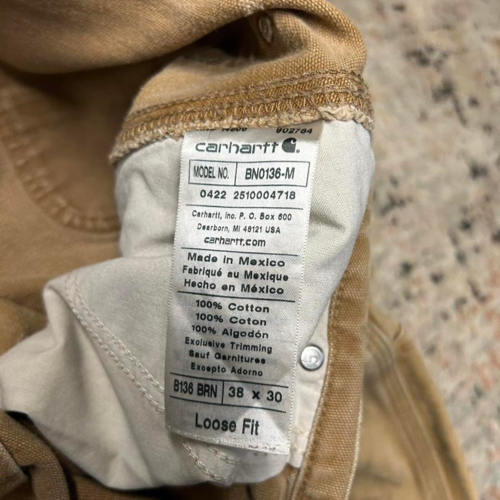 Carhartt Pants Mens 38x30 Tan Double Knee Workwear B136 BRN Carpenter Distressed - Picture 4 of 8